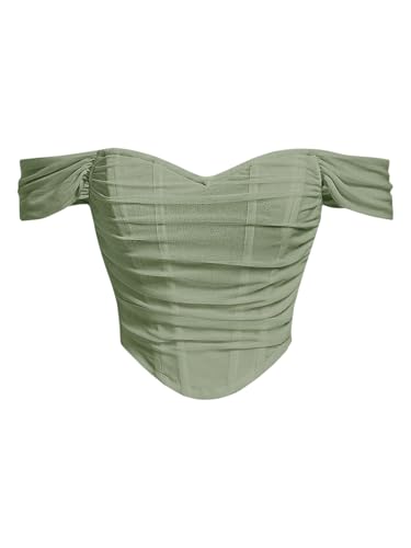 Floerns Women's Off Shoulder Short Sleeve Asymmetrical Hem Ruched Corset Crop Top Mint Green Medium