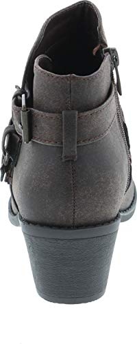 Forever Link Eury-4 Women's Fashion Round Toe Buckles Zipper Low Heel Ankle Booties Shoes,Brown,8 #TOP3