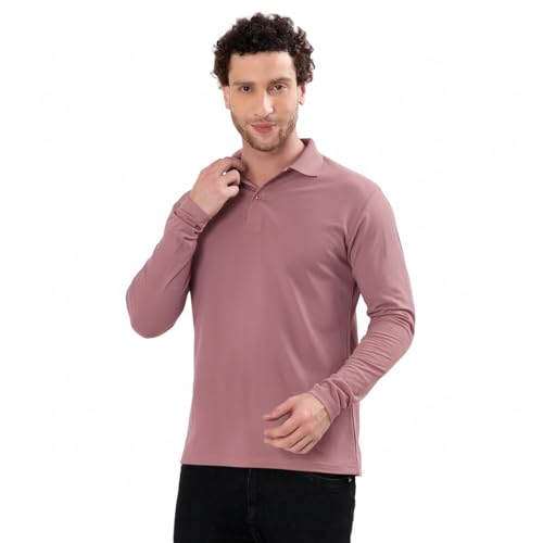 Image of Men's Full Sleeve Collared Soild Color Casual Regular Fit T-Shirt