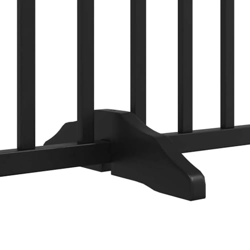 vidaXL Hundetor 6-TLG., Hundegitter Faltbar mit Tür Stützbeine, Schutzgitter für Wohnzimmer Küche Treppe, Haustiertor Türschutzgitter, Schwarz Massivholz Tanne
