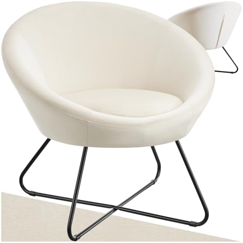 TecTake® Sillón de Cóctel Redondo, Estilo Escandinavo, Respaldo Continuo, Acolchado con Espuma de Alta Densidad, Sillón Relax, Muebles de Salón, Butacas Dormitorio, Silla Tapizada - Terciopelo Beige