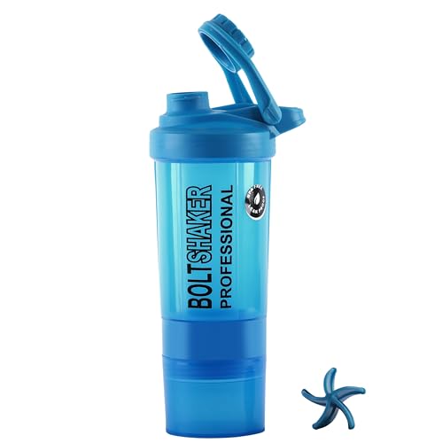 Image of Zyro Protein Funnel & Bolt Protein Shaker Bottle with Blending Mixer Ball 600 ml Shaker (Pack of 2, Multicolor, Plastic)