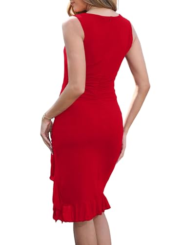 Image of Women's Sexy Midi Cocktail Homecoming Party Dress | Lined, Mesh, Ruffle Hem, Bodycon, Square Neck