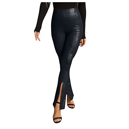 Fulidngzg Pantalones de Cuero Mujer Leggins Piel Sintética,Leggins Push Up Fiesta Leggings Invierno Pantalon Marron Polipiel,Negro Talla Grande