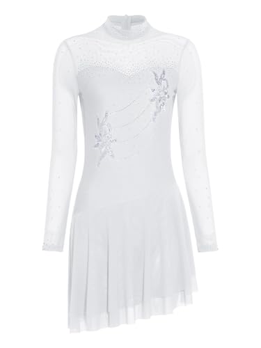 Robe patinage artistique femme strass avec justaucorps de gymnastique manche longue