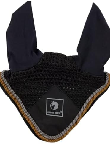 Saddlesworld Saddles World Handcrafted Crochet Fly Veil with Ears Horse Bonnet (Black, Pony)