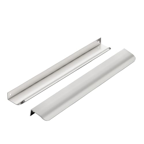Image of Brushed Nickel Cabinet Handles Finger Edge Pulls 11.8 Inch CC 6 Pack | Low-Profile Finger Grip, Cabinet Door Edge Mount, Smooth Handle Shape, 5.9 Inch (150mm), For Drawers, Cupboards, Kitchen