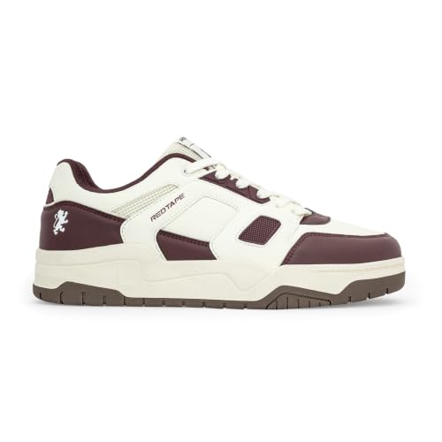 Image of Red Tape Men's Sneakers Maroon White Mesh Pu Round Toe Lace-Up Comfort Grip