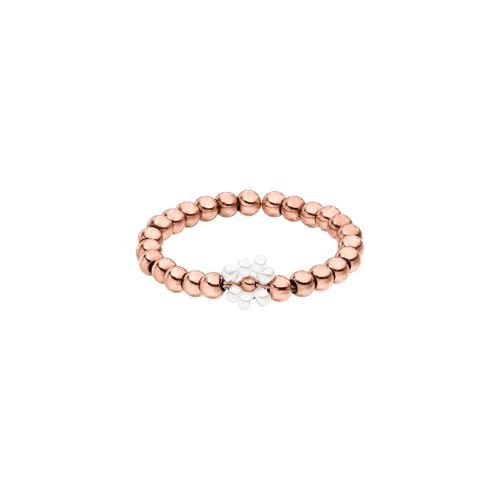 Purelei Elastischer Blütenring Ring mit weißen Glasperlen & Edelstahl-Metallkugeln Größen S/M & M/L Edelstahl in Gold Silber oder Roségold Anxiety - Fidget (Rosegold M-L)