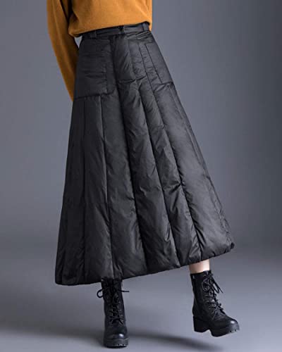 Women's Winter Insulated Long Down Skirts Elastic Waist Puffer Padded Windproof A-Line Maxi Skirts2