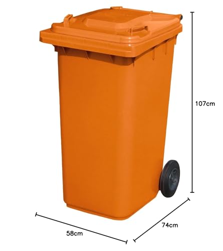 Orange 240 ltr Wheelie Bin - Standard Size Household Wheelie Bin (For Many Councils) - Tough & Durable - For All Your Outdoor Rubbish & Recycling - EN840 Certified & Tested