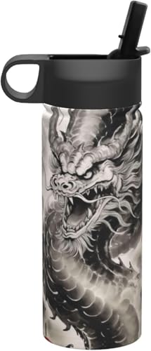 龍 竜 ドラゴン柄 和風 (2) 水筒 真空断熱 保温 保冷 スポーツボトル 人気 ステンレスボトル スポーツ飲料対応 漏れない 直飲み530ml 男の子 女の子 おしゃれ プレゼント