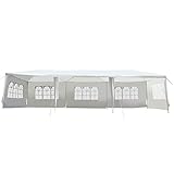Outsunny Carpa 9x3m 5 Paredes Laterales con Ventanas Pergola Pabellon Gazebo Blanca Jardin