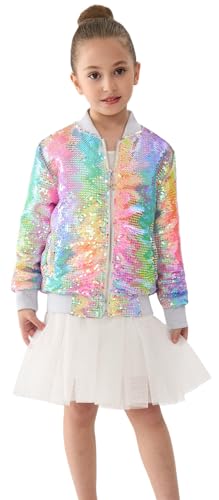 Image of 2Bunnies Girl Ombre Pastel Gradient Shimmer Sparkle Colorful Sequin Bomber Jacket