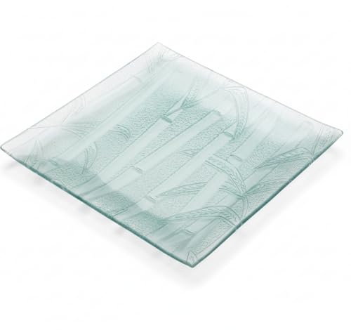 YVAN MOINS CHER Assiettes en Verre Carrées Décor Bamboo | Ensemble de 6 | Élégance et Détail Artisanaux Taille 25 cm Lave Vaisselle, Micro Onde