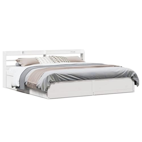 Juroupi Estructura de Cama con cabecero Estructura Cama Bed Frame Cama con cabecero somier Madera de Pino Blanco 200x200cm // 3307072
