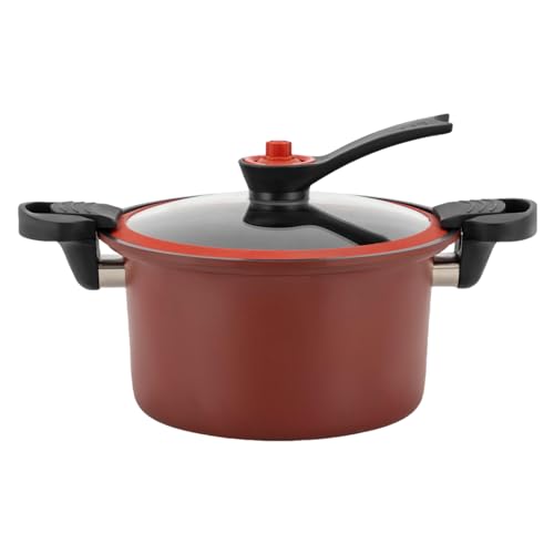 RABEEXP 9 Inch Stainless Steel Pressure Cooker 0.48 Quart Mini Pressure Cooking Pot with Glass Lid 1.8L Pressure Cooker Oyster Fish Head Pot for Gas Stove Induction Cooker (Red)