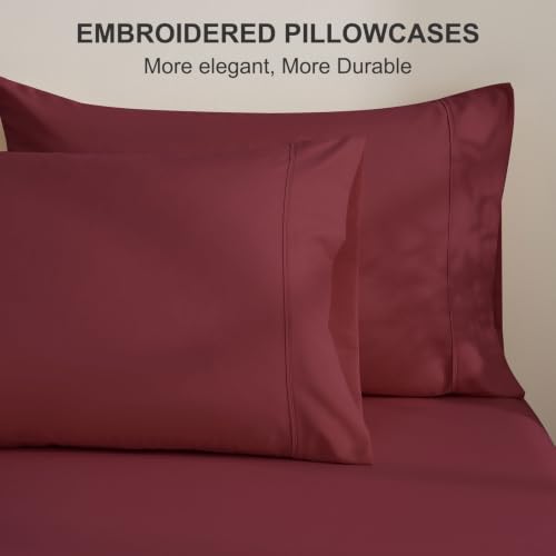 4 Piece King Size Sheets Set, Breathable & Cooling King Sheets Set-Burgundy - image 6