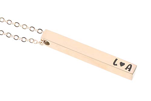 Rose Gold Post Necklace Four Sided Name Bar - Personalized Engraved Minimalist Jewelry Mother's Day Gift - DGR-POST