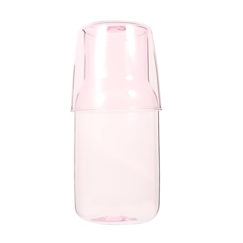 SHINEOFI Jarra de Cristal de Escritorio de Vidrio de Borosilicato Rosa Conjunto Práctico de 1 Jarra y 1 Vaso para Agua y Jugos Apta para Dormitorio y Uso Doméstico Diario