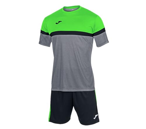 Joma Danubio Conjunto de Fútbol Camiseta y Pantalones Cortos, Hombre, Multicolor (Grey Melange/Fluorescent Green), S