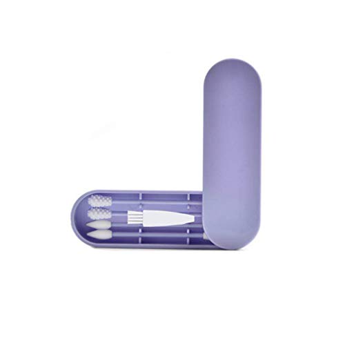 Preisvergleich Produktbild 2 Stück Wiederverwendbare Baumwolltupfer Set, Double Sided Umweltfreundliche Silikon Wattestäbchen Mit 2 Tragbarer Koffer, Sicherheit Eco Friendly Schönheits-Werkzeug-Set,Lila
