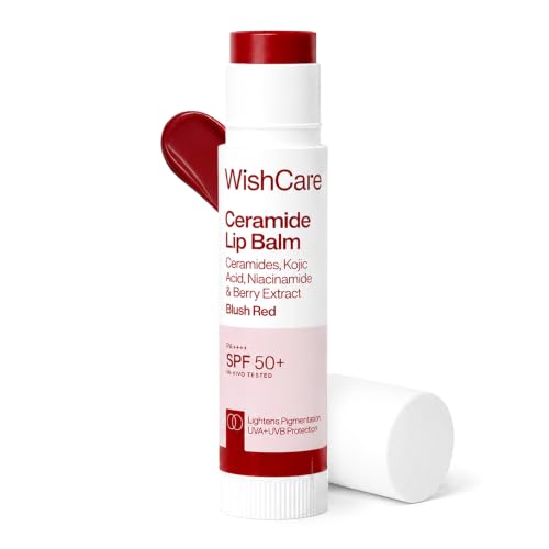 Image of WishCare Tinted Lip Balm SPF 50 PA++++ | Brightening Lip Balm for Dark Lips | In-Vivo Tested | Kojic Acid & Niacinamide | For Women | 5g (Blush Red)