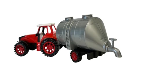 Agricultural Tractor with Trailer - Tank Wagon, Plough, Animal Carrier - Farm Farm Toy (Tank), Red, 32 cm - Image 3