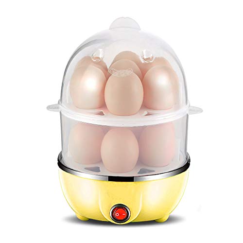 Glyntora Multi-Function Stainless Steel Electric Egg Cooker (Double Layer) Can Cook 14 Eggs at A Time, Multi-Stage Timer Self-Control Hen Boil, with Automatic Shut-Off Function(Yellow)