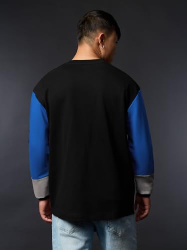 Image of The Souled Store NASA Mission Men and Boys Long Sleeve Round Neck Black Colour Block Casual Lightweight Drop Shoulder Streetwear Trendy Oversized Full Sleeve T-Shirts
