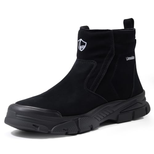 Image of GLANOUDUN Steel Toe Boots for Men Welding Work Boots Indestructible Mens Safety Toe Boot Zipper Construction Boot Laceless Welder Footwear