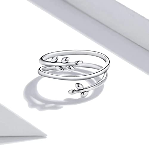 Qings Leaves Leaf Ring For Women 925 Sterling Silver Adjustable Wrap Open Ring For Girl Leaf Branch Vine Rings Simple Fashion Jewelry Gift For Woman Teen Girls Lovers #TOP4