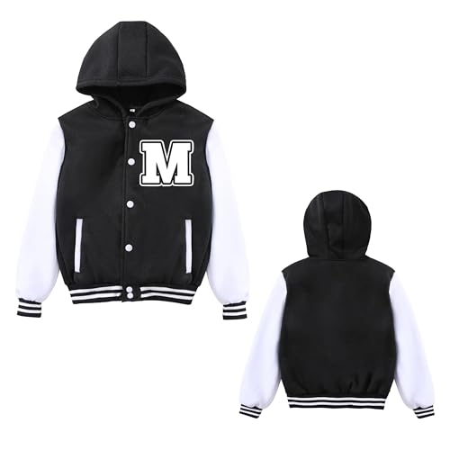 BAICAIYU Kids Baseball Jackets Boys Girls Varsity Coat Hooded Cardigan Letter Sport Letterman School Jacket