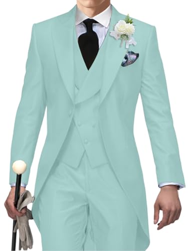 Men's Tailcoat Suit,Mens Tuxedo 3 Piece Slim Fit Suits Double Breasted for Men Summer Wedding,Proms,Concert,Mint Green,2XL
