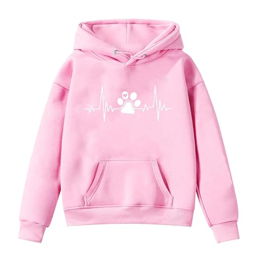 Generisch Sweat à capuche fille 146 avec col rond imprimé ours pour enfants Pull & Cardigans pour fille, Rose, 10-11 ans