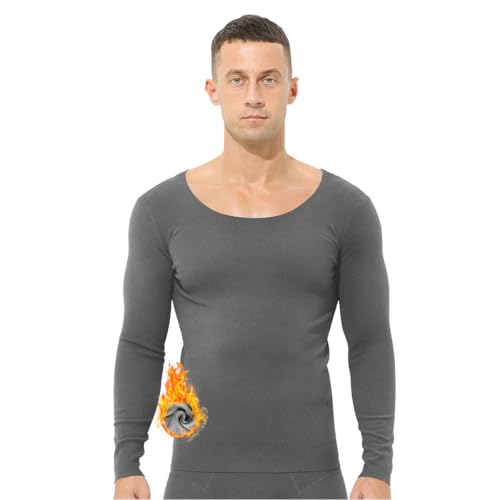 Ouruikia Men's Thermal Underwear Tops Fleece Lined Thermal Shirts Undershirt Crew Top Base Layer Shirt