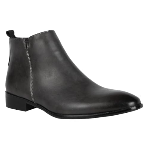 JXpxbao Herrenmode Reißverschluss Chelsea Stiefel Herren-Motorradstiefel Combat Casual Dress Boot Für Männer (Silbergrau,42)