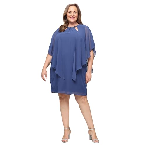 Image of S.L. Fashions Women's Capelet Cascade Sleeve Dress with Beaded Cutout Neckline, Special Occasion Dress