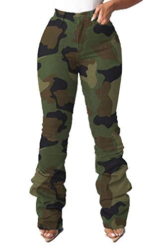 Vakkest Bell Bottom Jeans for Women Flare Jeans High Waist Bootcut Plus Size Ripped Hole Jeans Denim Leggings Pants