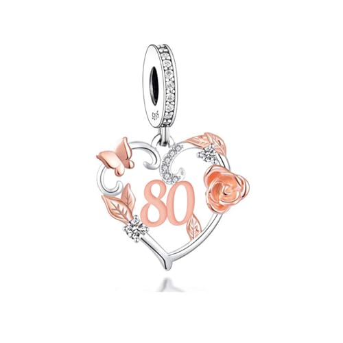 Colgante de corazón con rosa y mariposa calada de plata 925 compatible con pulseras