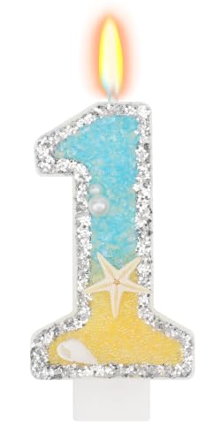 Elekfx Beach Starfish Number 1 Candle for Cake 1st Birthday Decorations