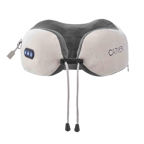 Carmen C81213 Massage U-Shaped Shiatsu Neck Massage Pillow with Cordless Operation, Memory Foam, Forward and Reverse Kneading Modes, Infrared Heating, Grey