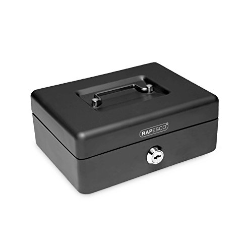 Rapesco SB0006B1 Metal Cash Box with Lock, 3 Keys and Removable Tray, Size 6, Black