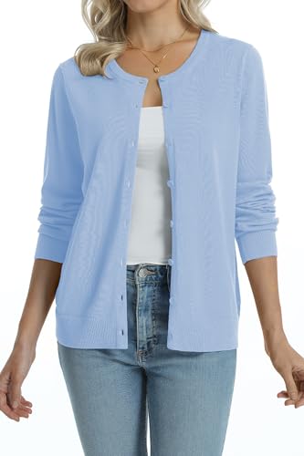 Image of QUALFORT Women's 100% Cotton Lightweight Cardigans Long Sleeve Knitted Button Down Sweater