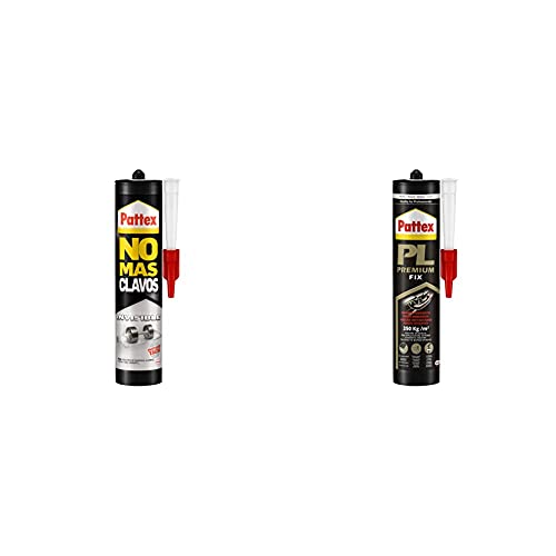 Pattex No Más Clavos Invisible, pegamento resistente transparente, pegamento extrafuerte para madera + PL Premium Pegamento adhesivo de montaje resistente al agua, blanco,1 cartucho x 460 g