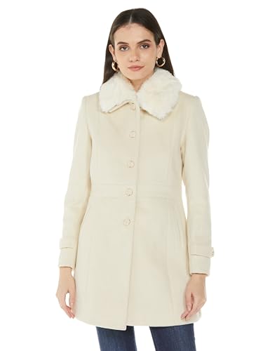 Image of Qube By Fort Collins Women's Semi-Long Tweed Coat with Knitted Finish - Elegant Winter Outerwear for Casual and Formal Looks