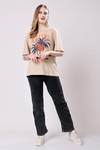 Image of London Hills Women's Cotton Oversized Fit Tshirt |Printed Oversized t Shirts Longline Drop Shoulder Boho Style T-Shirt