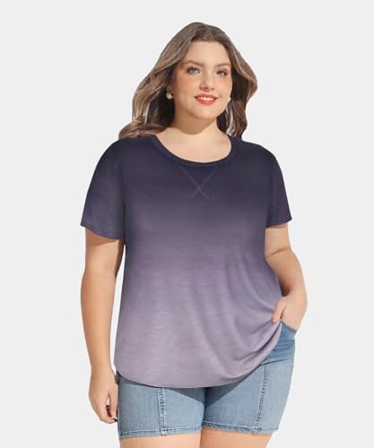 Image of CARCOS Plus Size Tops for Women Short Sleeve Shirt Summer Star /Leopard /Tie Dye /Flower Crewneck Pullover Tunic XL-5XL