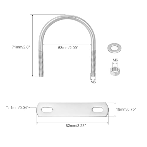 Image of uxcell Round U-Bolts, 6 Sets 53mm(2.09 inch) Inner Width 71mm Length M6 304 Stainless Steel U Clamp Bolt with Nuts and Plates, for Boat Trailer