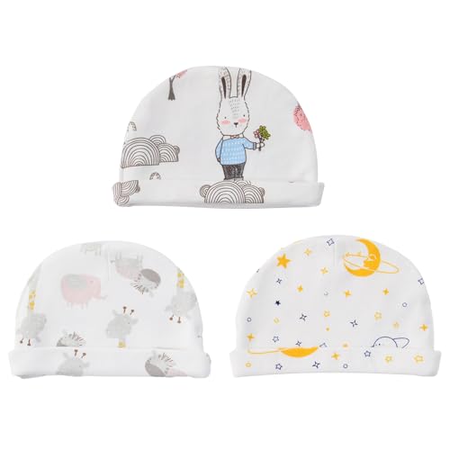 3 Pcs Recién Nacidos Gorrita, Gorro Cúpula Recién Nacido, Sombrero Suave para Recién Nacido, Algodón Gorro Bebé, para Bebés, Niños, Niñas, 0 a 6 Meses, Talla M (Circunferencia del Sombrero 42cm)